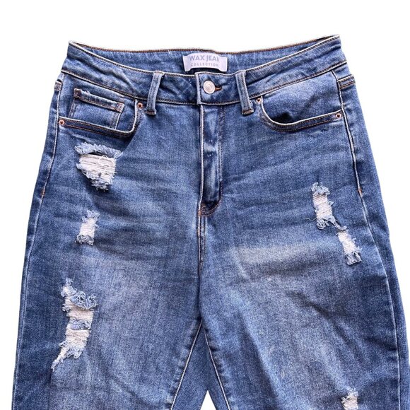 Wax Jean Collection Womens 7 28 Mom Blown Out Knee Ripped High Waist Denim 90250 - Picture 3 of 16